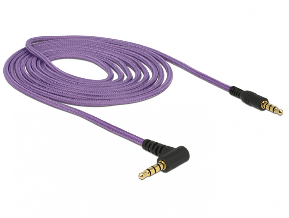 Imagine Cablu stereo jack 3.5mm 4 pini unghi Mov T-T 2m, Delock 84763