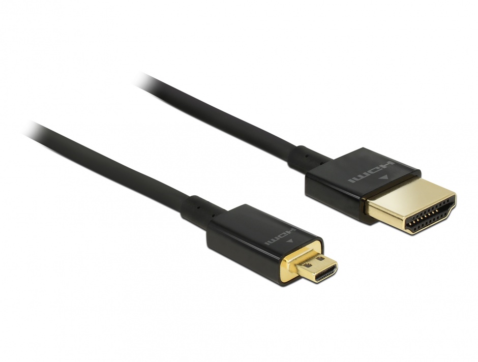 Imagine Cablu HDMI la micro HDMI-D T-T 3D 4K 1m Slim Premium, Delock 84781