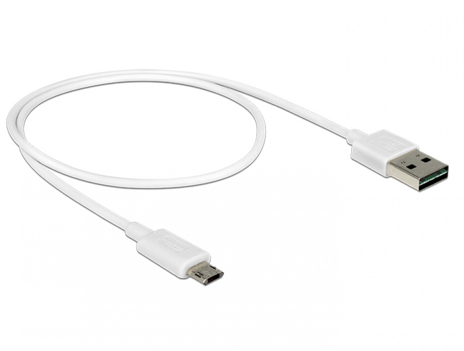 Imagine Cablu EASY-USB 2.0 tip A la EASY-USB 2.0 tip Micro-B T-T Alb 0.5m, Delock 84806