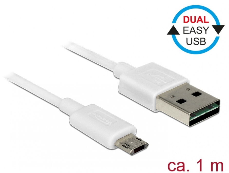 Imagine Cablu EASY-USB 2.0 tip A la EASY-USB 2.0 tip Micro-B T-T Alb 1m, Delock 84807