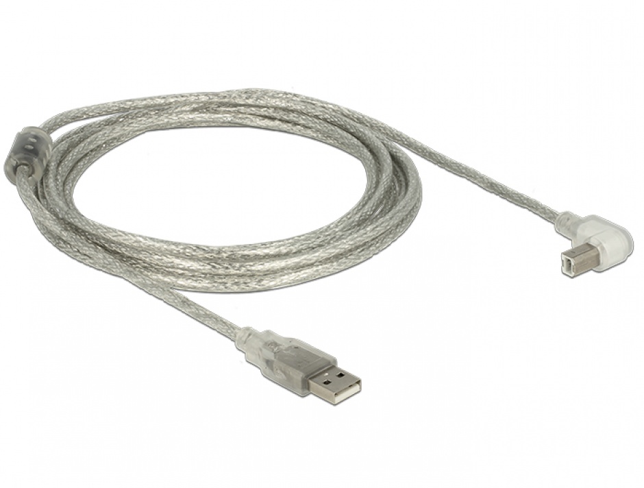 Imagine Cablu USB 2.0 tip A-B T-T unghi 3m transparent, Delock 84815