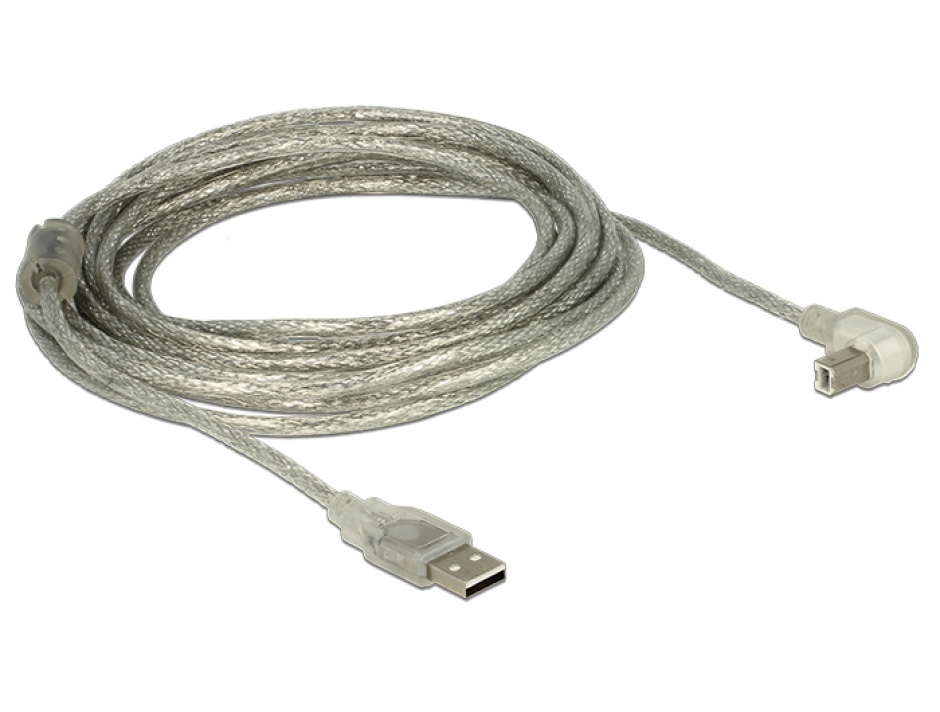 Imagine Cablu USB 2.0 tip A-B T-T unghi 5m transparent, Delock 84816