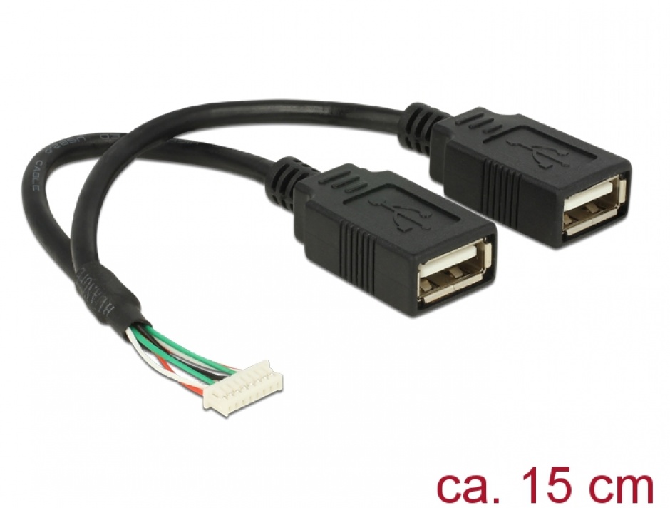 Imagine Cablu USB 2.0 pin header 8 pini la 2 x USB 2.0-A M-M pentru Intel NUC 15cm, Delock 84833