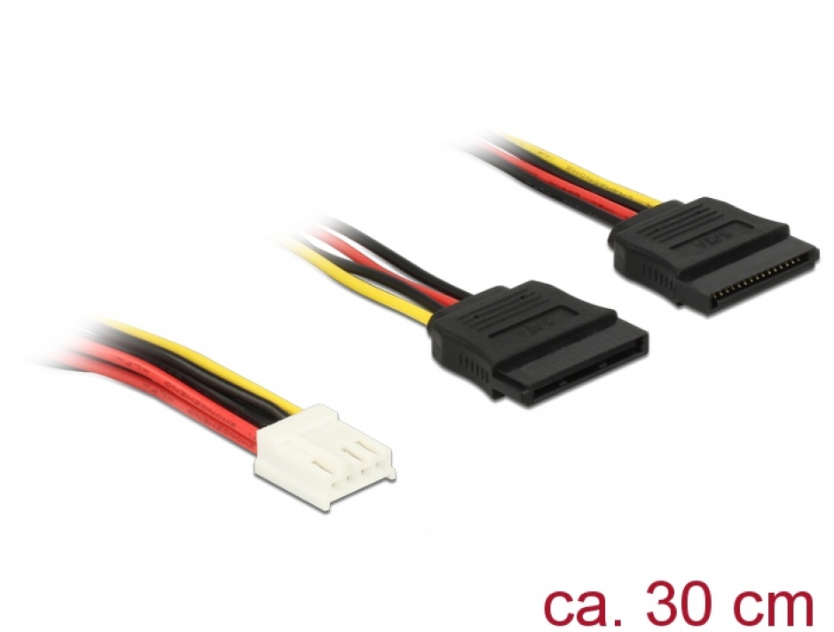 Imagine Cablu de alimentare Floppy 4 pini la 2 x SATA 15 pini 30cm, Delock 84859