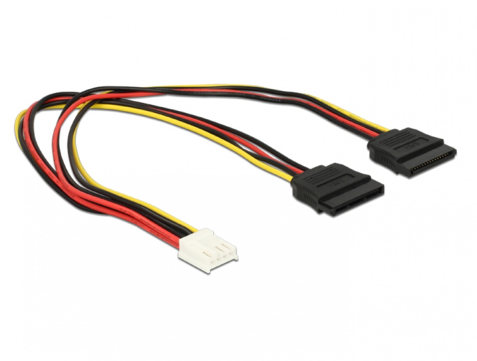 Imagine Cablu de alimentare Floppy 4 pini la 2 x SATA 15 pini 30cm, Delock 84859