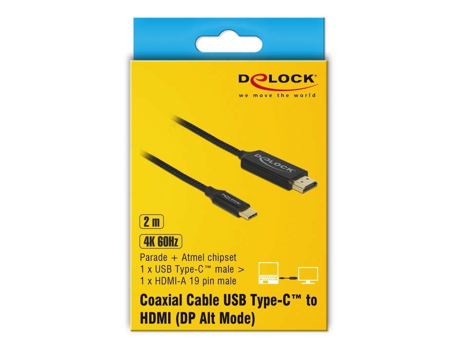 Imagine Cablu USB-C la HDMI (DP Alt Mode) 4K 60Hz T-T 2m coaxial, Delock 84905