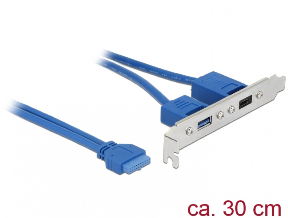 Imagine Bracket USB 3.1 pin header 19 pini mama la 1 x USB-C + 1 x USB-A, Delock 84930