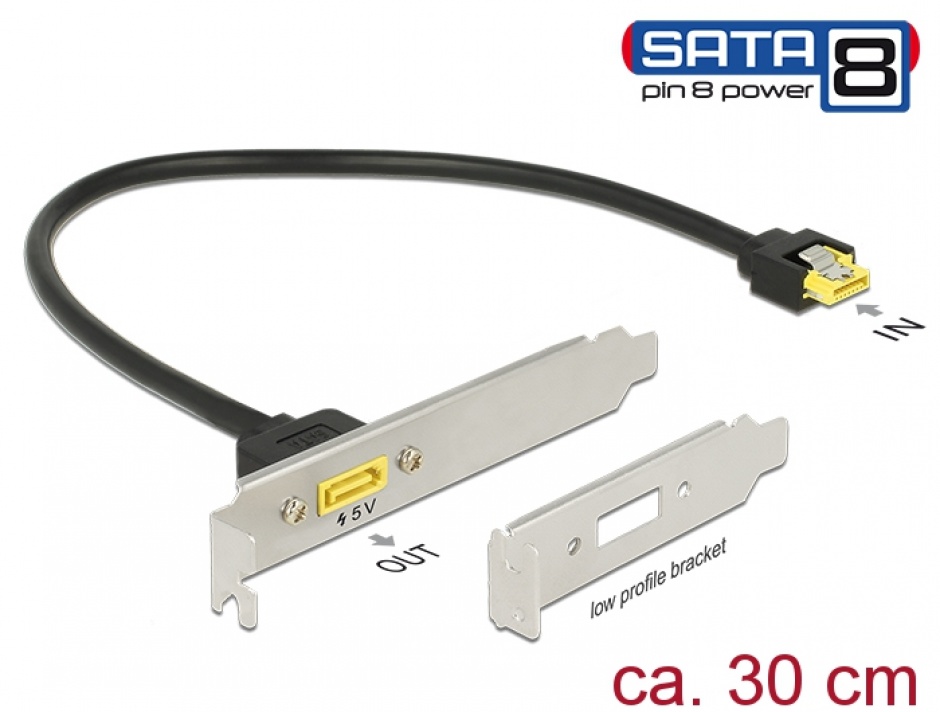 Imagine Slot bracket SATA 6 Gb/s receptacle la SATA de alimentare 8 pini 0.3m, Delock 84952
