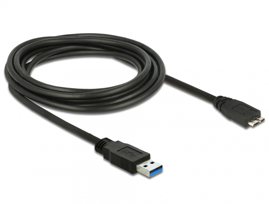 Imagine Cablu USB 3.0 la micro USB-B 3m Negru, Delock 85075