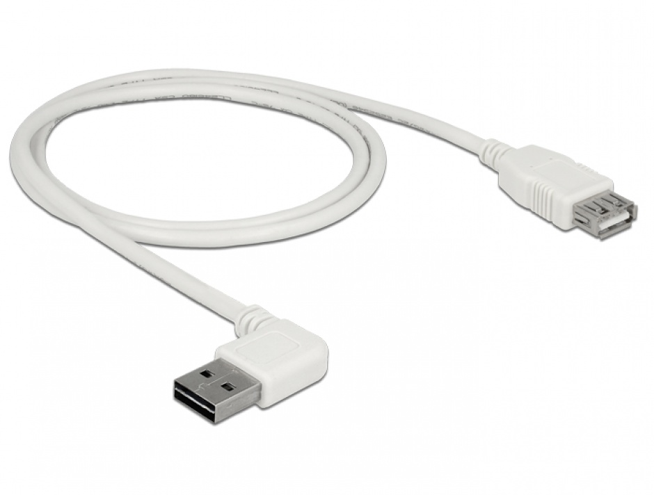 Imagine Cablu prelungitor EASY-USB 2.0 tip A unghi stanga/dreapta T-M 1m Alb, Delock 85179