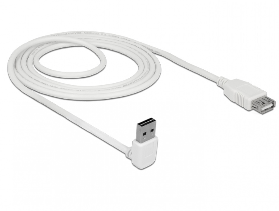 Imagine Cablu prelungitor EASY-USB 2.0 tip A unghi sus/jos T-M 2m Alb, Delock 85188