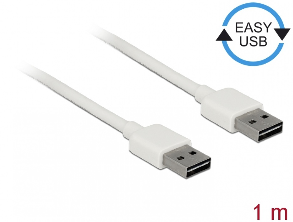 Imagine Cablu EASY-USB 2.0 tip A T-T 1m Alb, Delock 85193