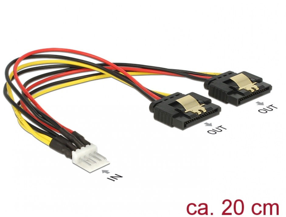 Imagine Cablu de alimentare Floppy 4 pini la 2 x SATA 15 pini T-M 20cm, Delock 85236