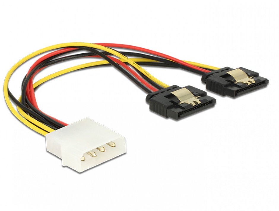 Imagine Cablu de alimentare Molex 4 pini la 2 x SATA 15 pini cu clips T-M 20cm, Delock 85237
