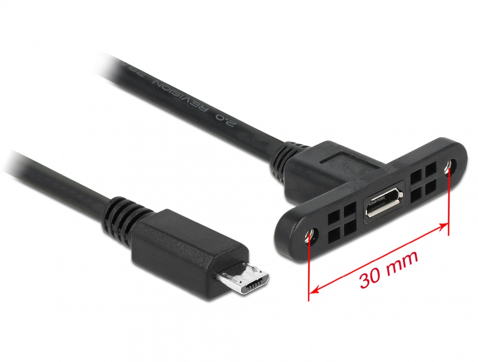 Imagine Cablu micro USB-B USB 2.0 panel-mount la micro-B USB 2.0 M-T 25cm, Delock 85245