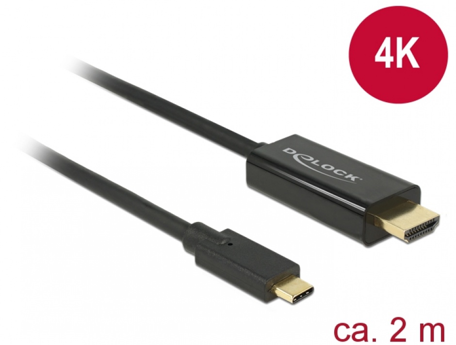 Imagine Cablu USB-C la HDMI (DP Alt Mode) 4K 30 Hz 2m T-T Negru, Delock 85259
