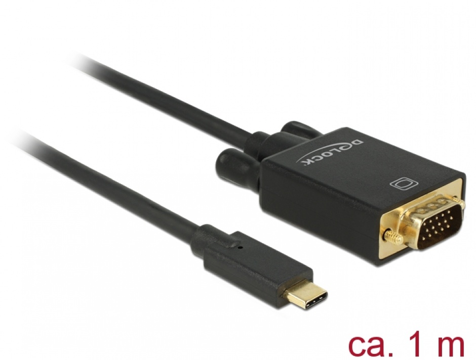 Imagine Cablu USB tip C la VGA (DP Alt Mode) Full HD 1080p 1m T-T Negru, Delock 85261