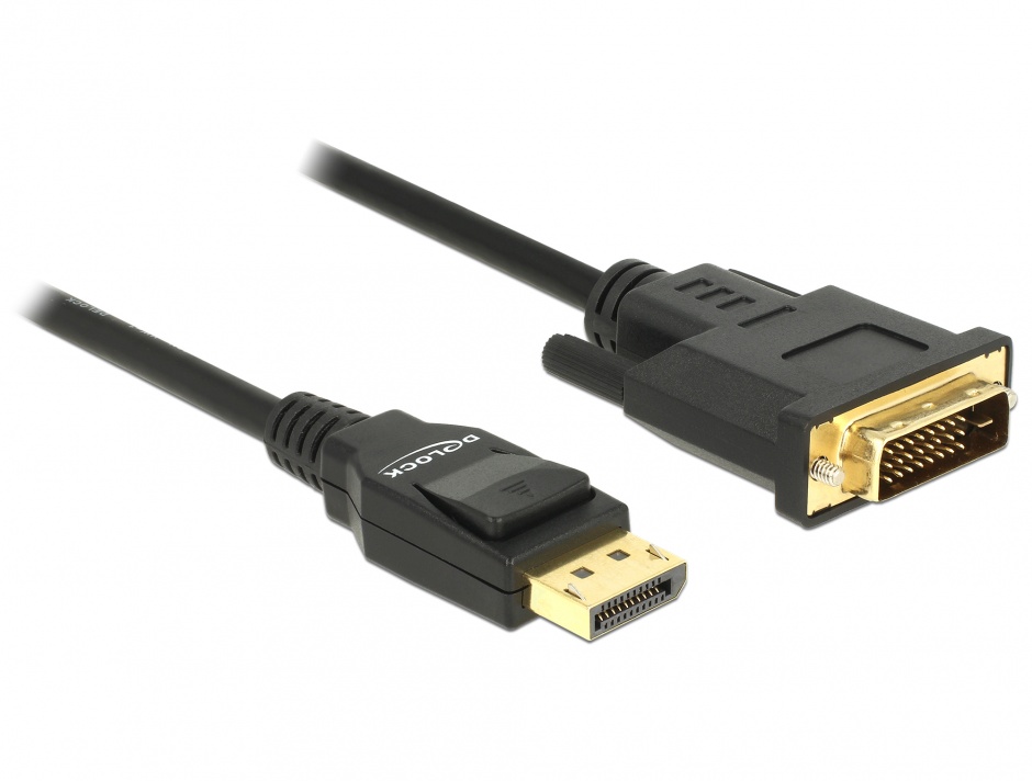 Imagine Cablu Displayport 1.2 la DVI 24+1 pini T-T pasiv 2m negru, Delock 85313