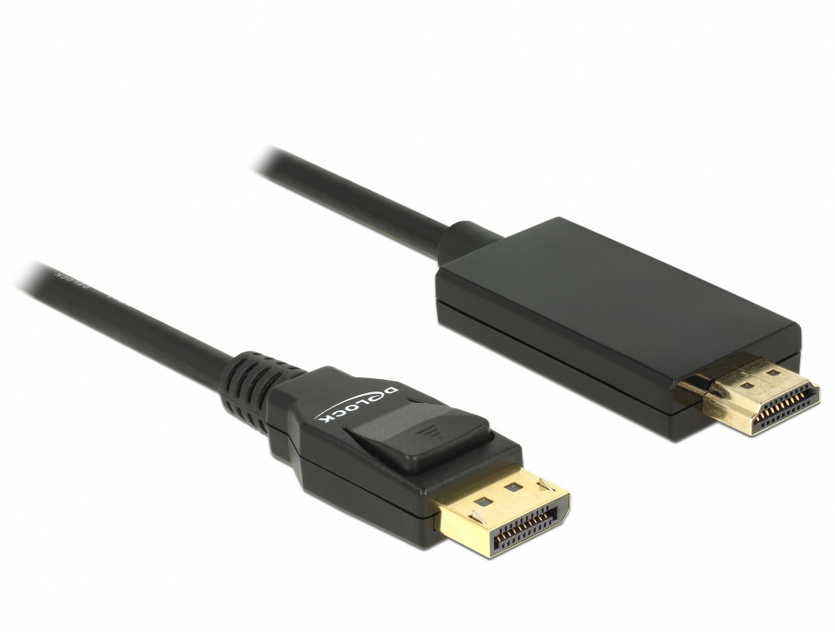 Imagine Cablu Displayport 1.2 la HDMI pasiv 4K 2m Negru T-T, Delock 85317