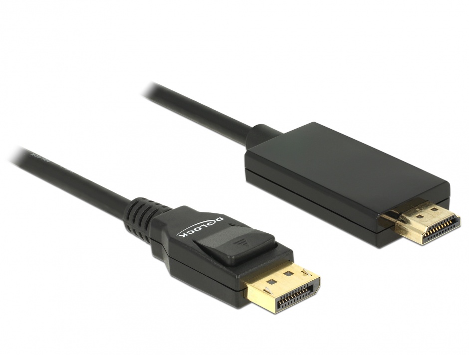 Imagine Cablu Displayport 1.2 la HDMI pasiv 4K 3m Negru T-T, Delock 85318