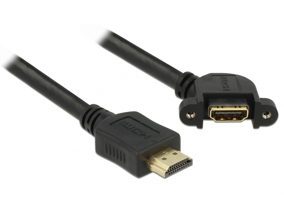 Imagine Cablu prelungitor HDMI tip A T-M panel-mount unghi 110 grade 4K 30 Hz 0.5m, Delock 85467
