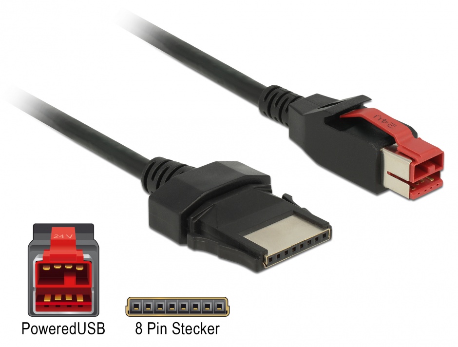 Imagine Cablu PoweredUSB 24 V la 8 pini 1m pentru POS/terminale, Delock 85477 