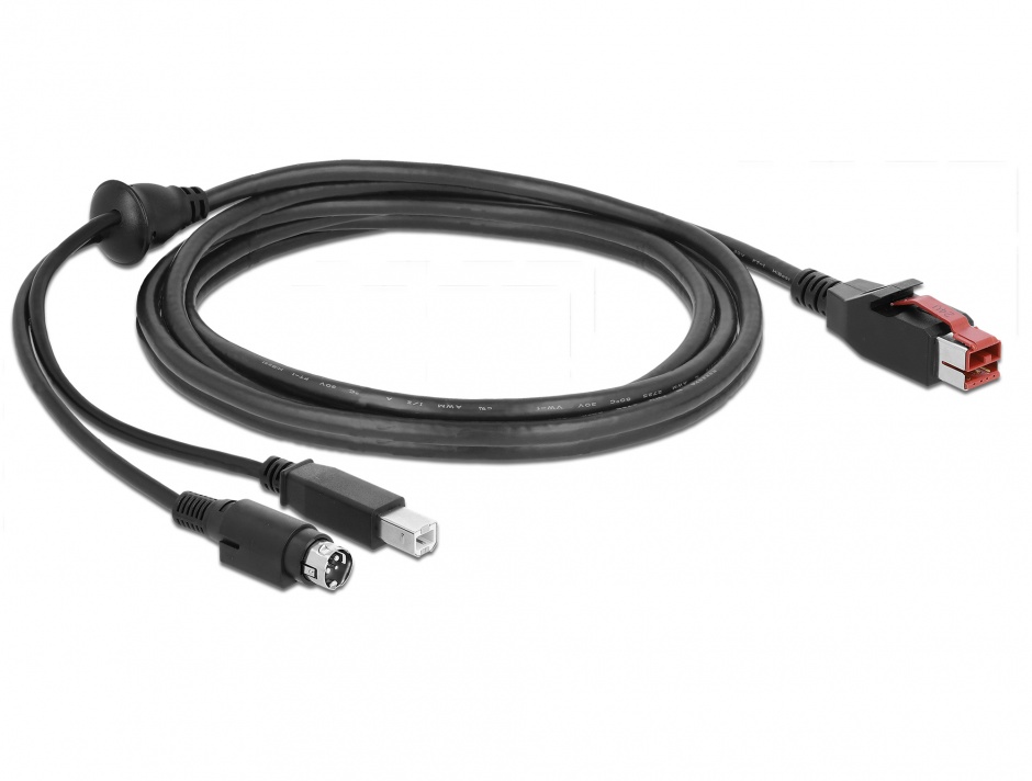 Imagine Cablu PoweredUSB 24V la USB-B + Hosiden Mini-DIN 3 pini 3m pentru POS/terminale, Delock 85489