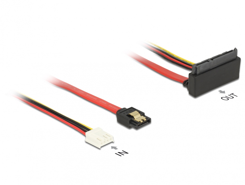 Imagine Cablu SATA III 6 Gb/s + alimentare Floppy 4 pini la SATA 22 pini unghi sus 30cm, Delock 85517
