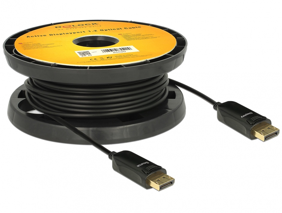 Imagine Cablu activ optic Displayport 1.2 4K 60Hz T-T negru 20m, Delock 85520