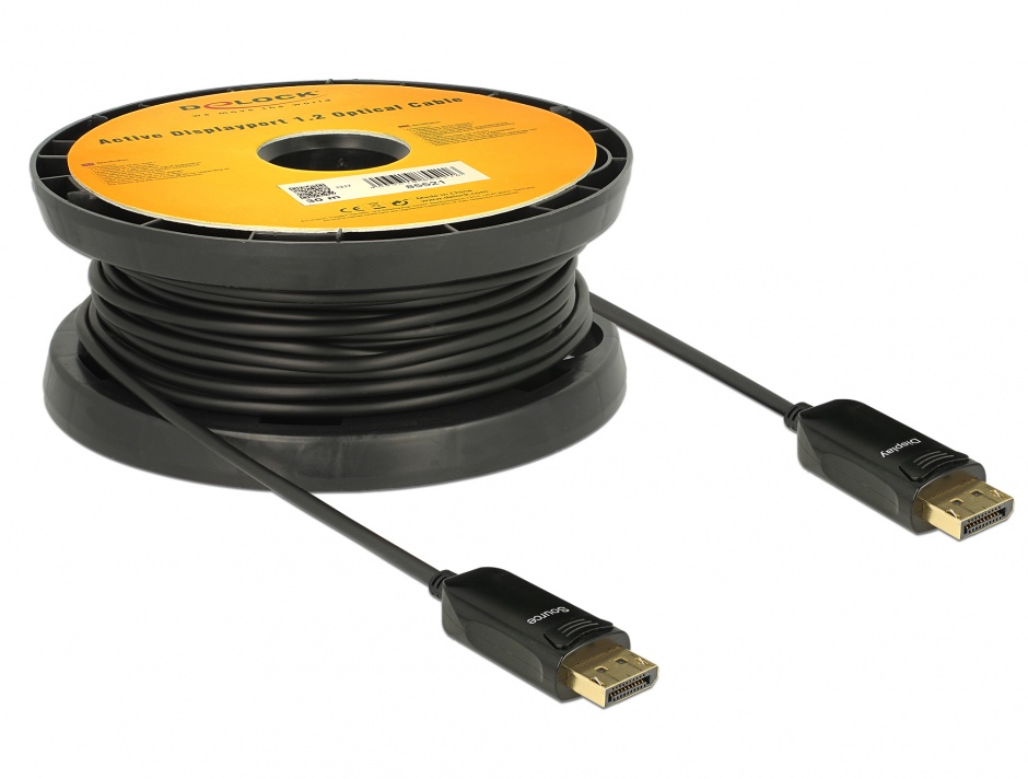 Imagine Cablu activ optic Displayport 1.2 4K 60Hz T-T negru 30m, Delock 85521