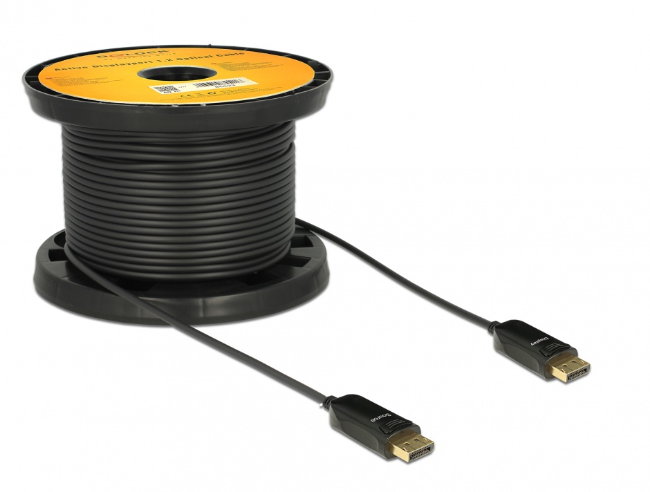 Imagine Cablu activ optic Displayport 1.2 4K 60Hz T-T negru 50m, Delock 85523