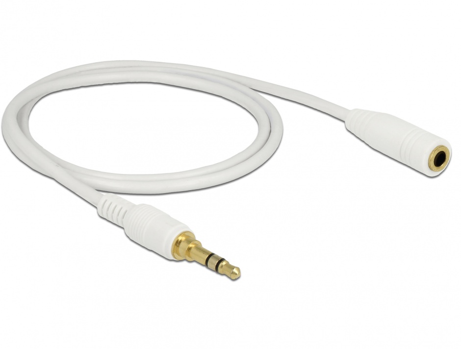 Imagine Cablu prelungitor audio jack 3.5mm (pentru smartphone cu husa) 3 pini T-M 1m Alb, Delock 85577