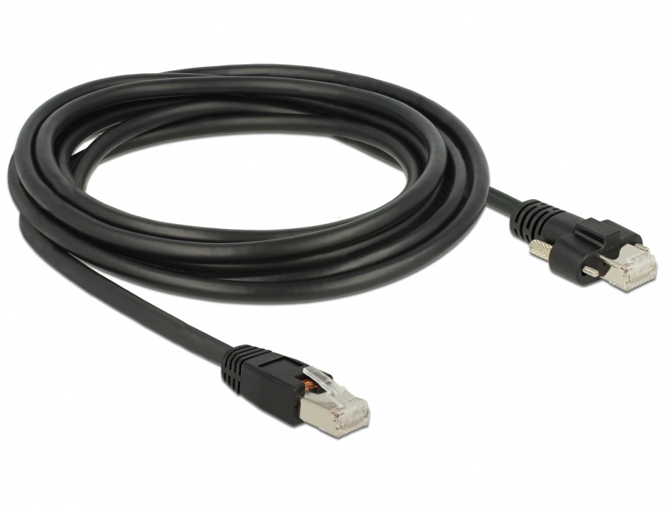 Imagine Cablu de retea RJ45 cu suruburi Cat.6 SSTP 3m Negru, Delock 85669 