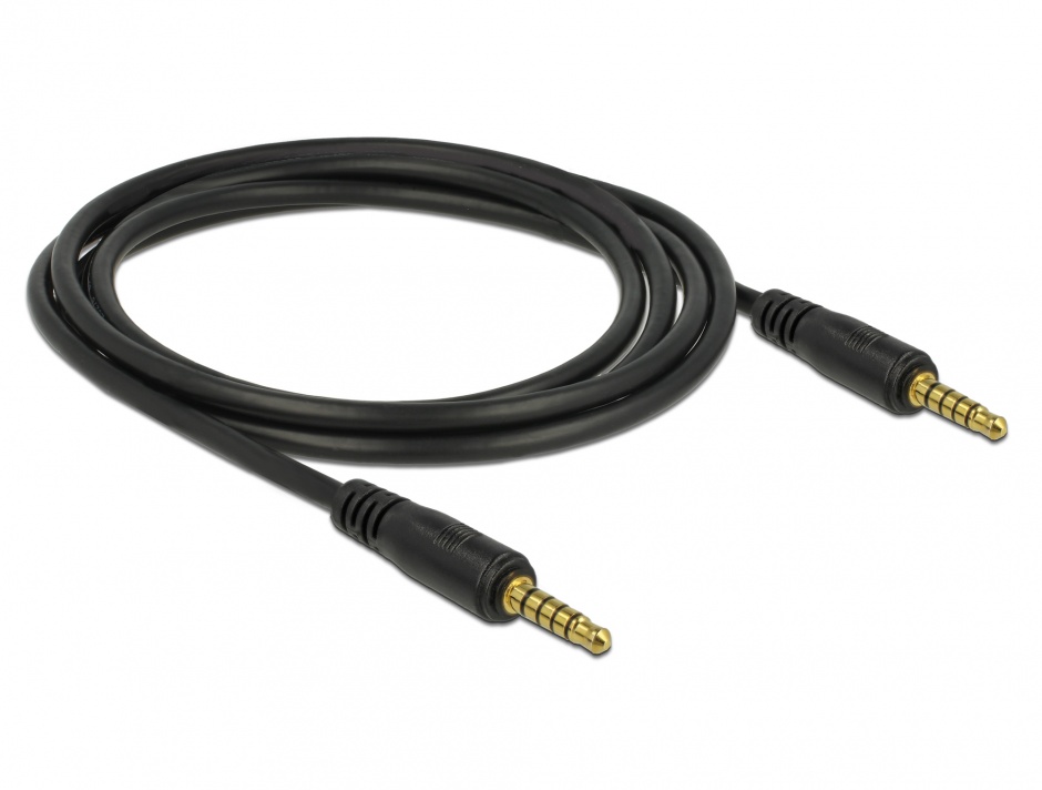 Imagine Cablu audio jack stereo 3.5 mm 5 pini T-T 2m Negru, Delock 85697