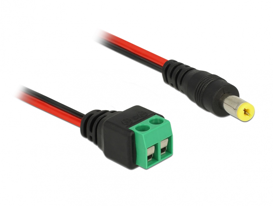 Imagine Cablu de alimentare DC 5.5 x 2.1 mm la bloc terminal 2 pini 15cm, Delock 85712