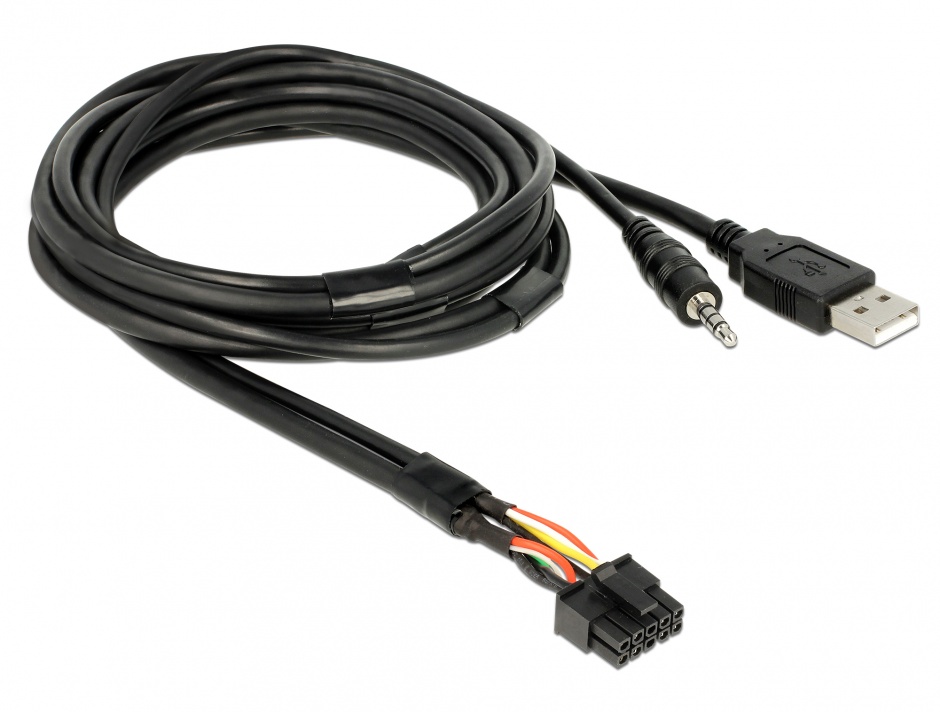 Imagine Cablu USB + jack stereo 3.5 mm 4 pini la USB + jack stereo 3.5 mm 4 pini (audio) T-M 2m Negru, Deloc
