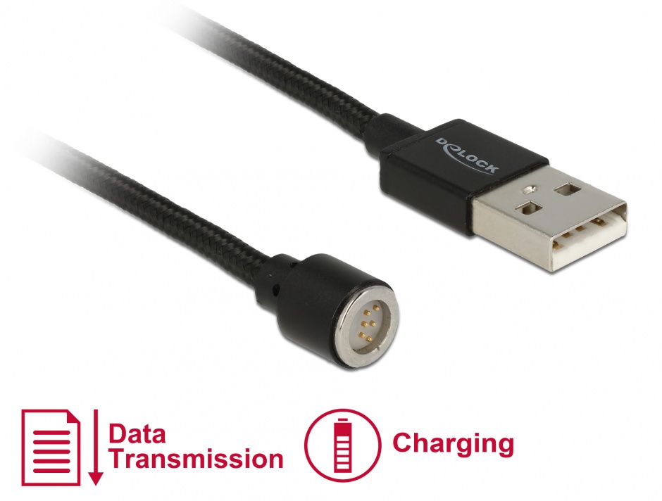 Imagine Cablu USB de date si incarcare magnetic 1.1m pentru 65932/65933 Negru, Delock 85724