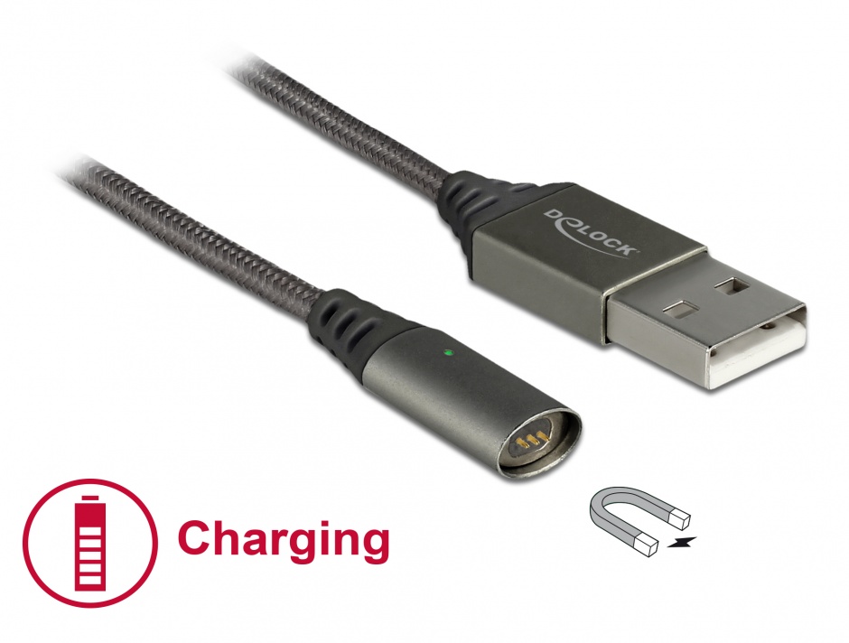 Imagine Cablu USB de incarcare magnetic 1.1m Antracit, Delock 85725