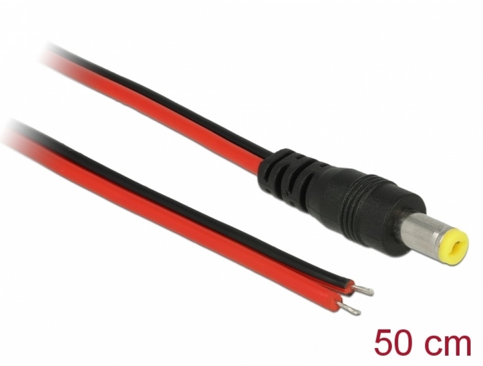 Imagine Cablu de alimentare DC 5.5 x 2.1 mm la fire deschise 50cm, Delock 85741