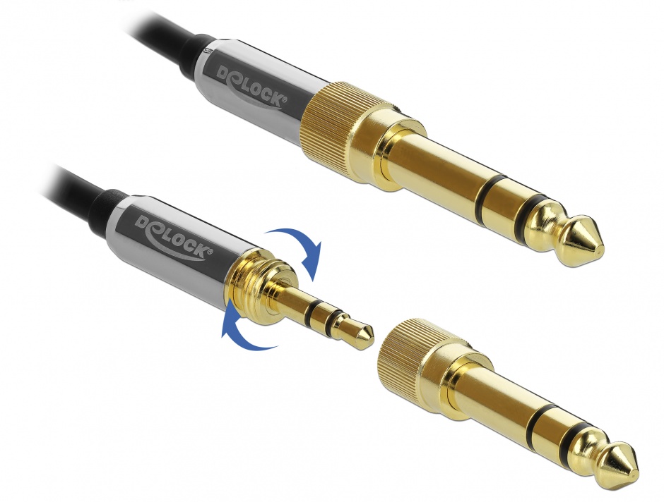 Imagine Cablu spiralat jack stereo 3.5mm 3 pini T-T + adaptor 6.35mm 2m, Delock 85837