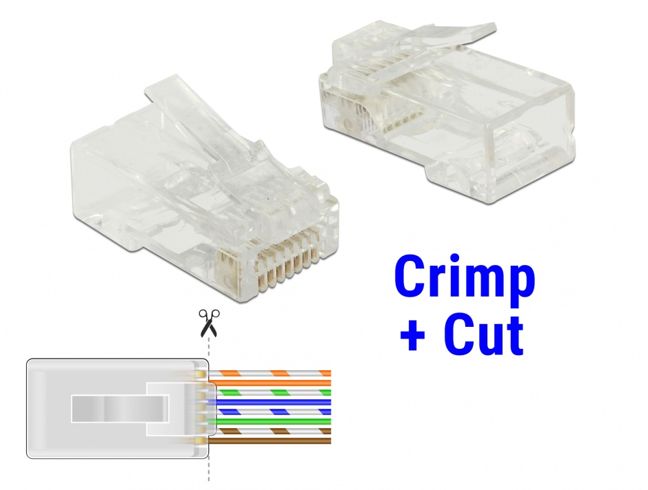 Imagine Set 20 buc mufe RJ45 cat 6 pentru fir solid UTP Crimp+Cut, Delock 86453