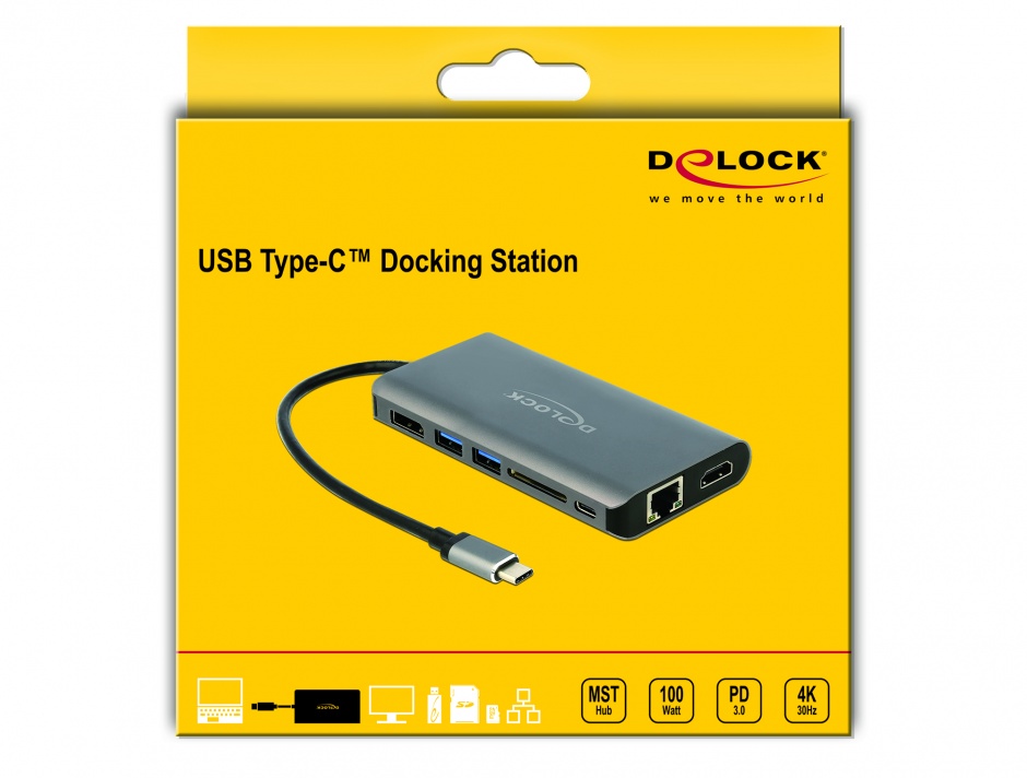 Imagine Docking Station USB-C la HDMI 4K, Displayport, 2 x USB 3.0, SD slot, Gigabit LAN, PD 3.0, Delock 876