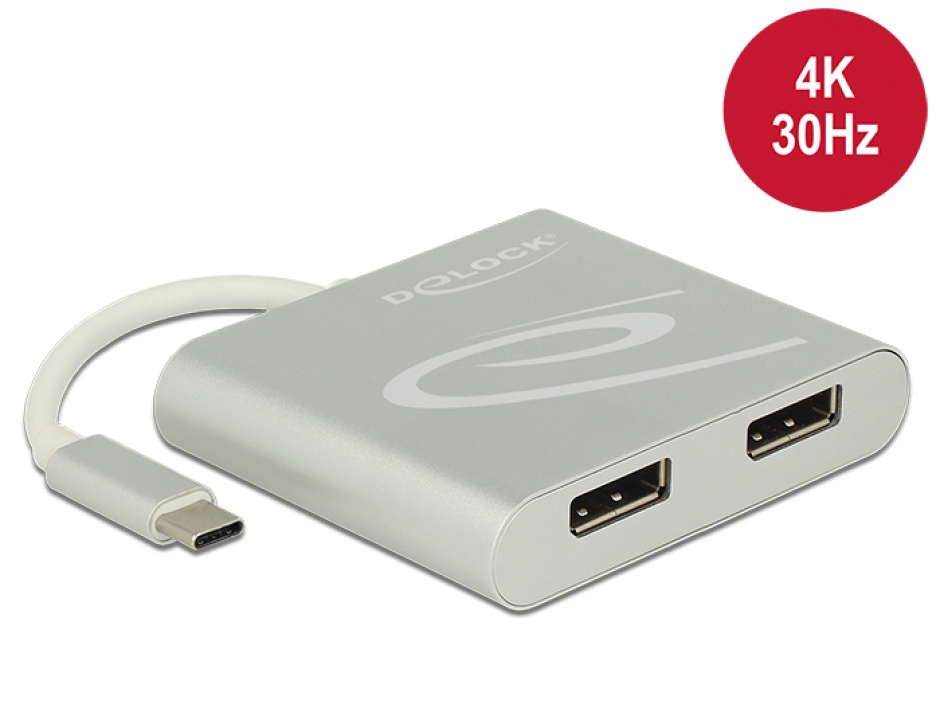 Imagine Multiplicator USB-C (DP Alt Mode) la 2 x Displayport 4K 30 Hz, Delock 87714