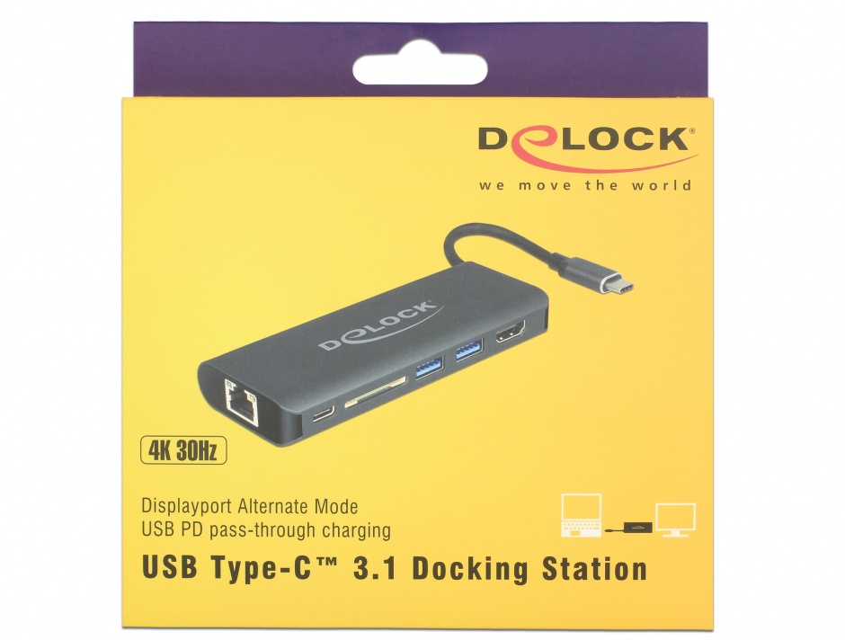 Imagine Docking Station USB 3.1-C la HDMI 4K 30 Hz, Gigabit LAN si PD (power delivery), Delock 87721