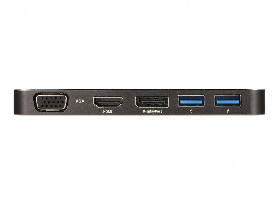 Imagine Docking Station USB 3.1 tip C la HDMI + DP + VGA 1080p, USB Hub si PD (power delivery), Delock 87722