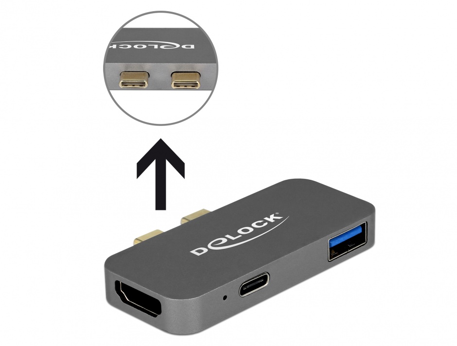 Imagine Mini docking station pentru Macbook 2 x Thunderbolt 3/USB-C la 1 x HDMI, 1 x USB-A, 1 x USB-C 5K, De