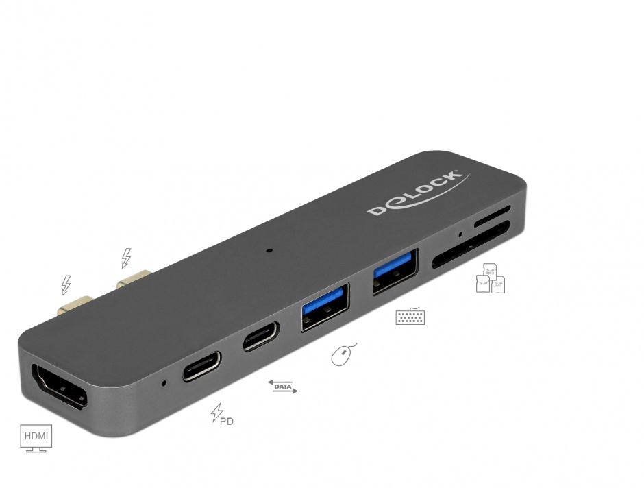 Imagine Docking Station pentru Macbook 2 x Thunderbolt 3/USB-C la 1 x HDMI, 2 x USB-A, 2 x USB-C, 1 x slot micro SD+SD, Delock 87740