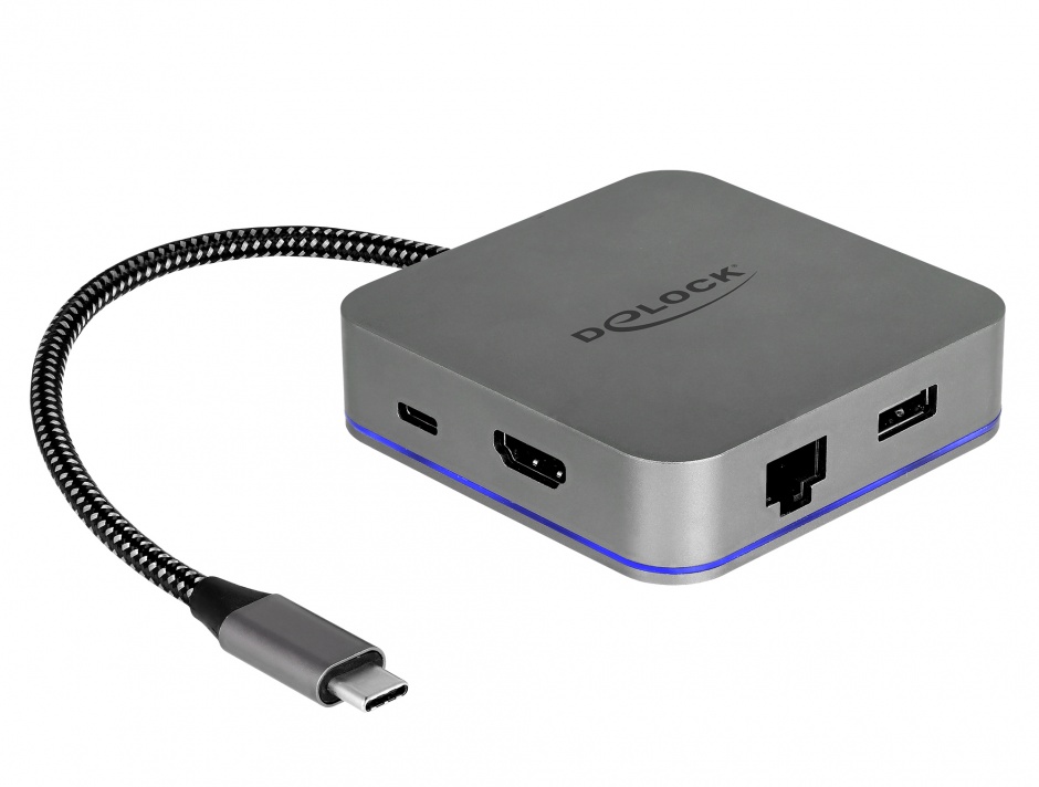 Imagine Docking Station pentru dispozitive mobile USB-C la HDMI 4K/ Hub / LAN / PD 3.0 cu LED, Delock 87742