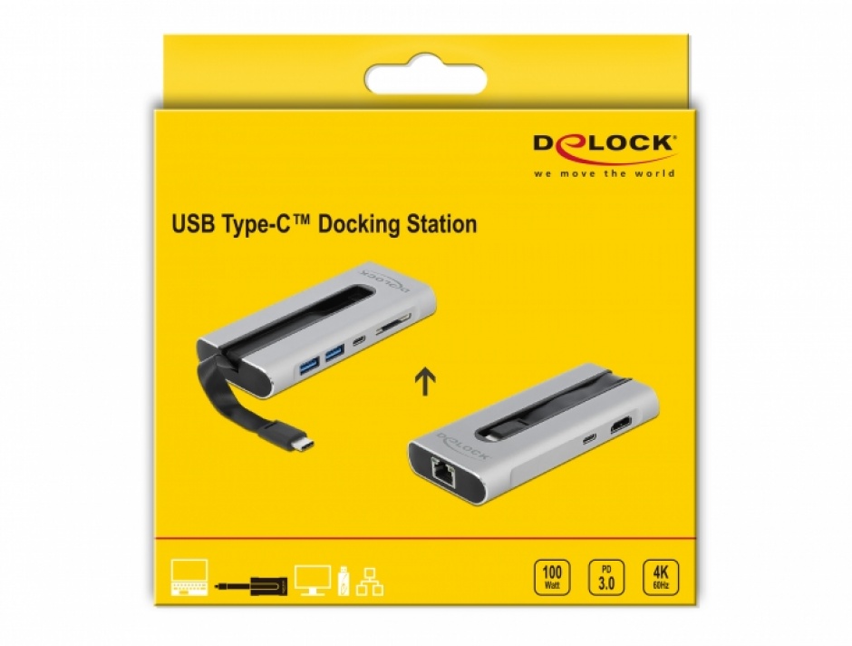 Imagine Docking Station USB-C la HDMI 4K@60Hz / USB 3.2 / SD / LAN / PD 3.0, Delock 87749