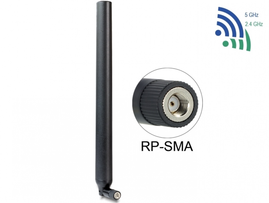 Imagine Antena WLAN  RP-SMA 802.11 ac/a/h/b/g/n 5.5 ~ 9 dBi Omnidirectional Joint Black, Delock 88991